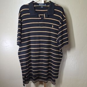 Ralph Lauren Black Polo with Tan Stripes 100% Cotton Mens XL